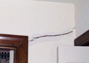 A large drywall crack in an interior wall in New Bern