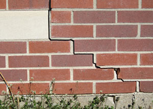 a foundation wall crack on a Dudley home.