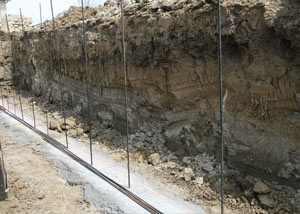 Soil layers exposed while excavating to construct a new foundation in Kinston