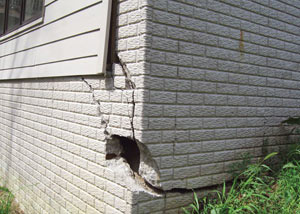 A severely damaged foundation wall in Camp Lejeune