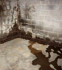 Water seeping through a concrete wall in a Hubert basement